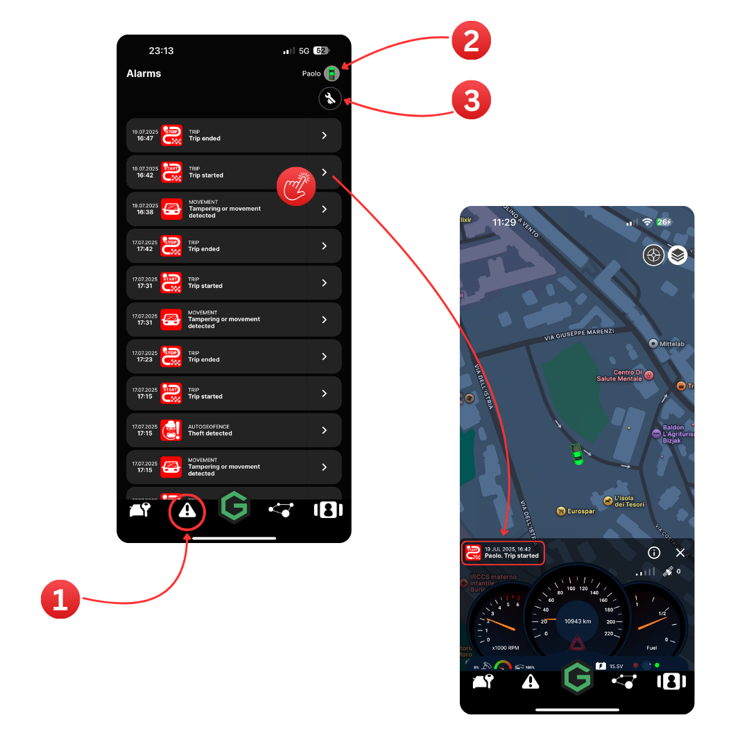 Alarms Page Interface